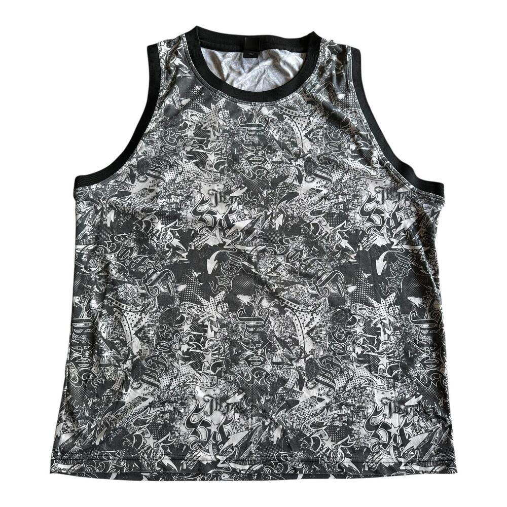 Mens Tank Top Size Large Y2K SoCal Black and White Skater Punk Beach Surfing Fun